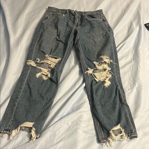 American Eagle Outfitters Blue Boyfriend Jeans with Distressed Details